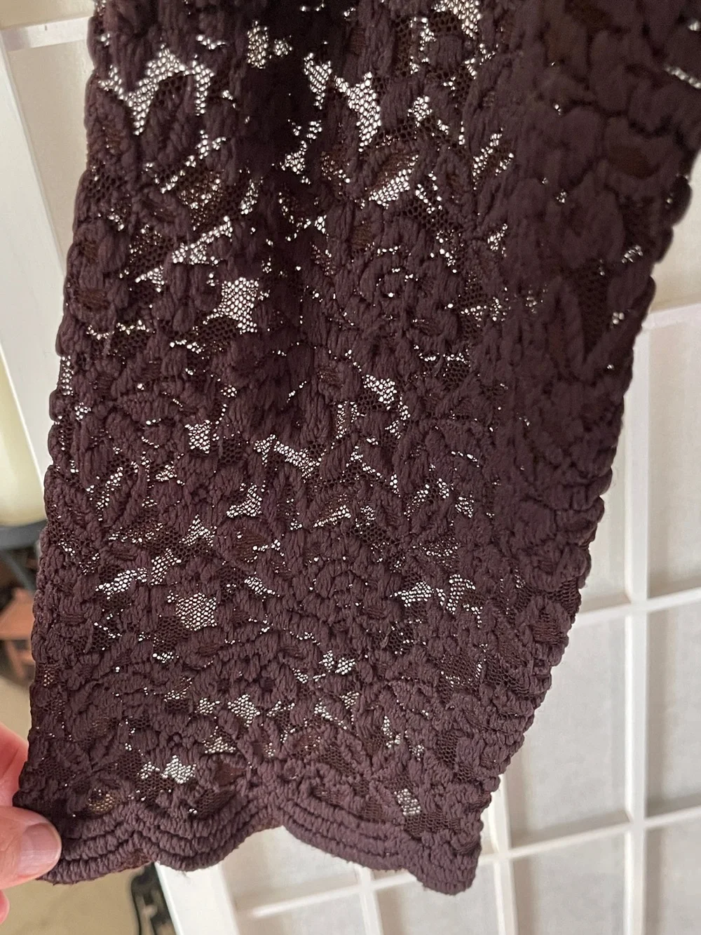 14/16 Lace, Short, Women's Summer Cardigan, Scalloped hemline, Chocolate Brown